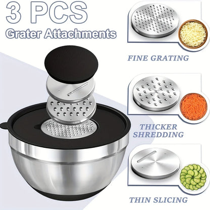 Set of Stainless Steel Mixing Bowls with Airtight Lids & Non-Slip Bases