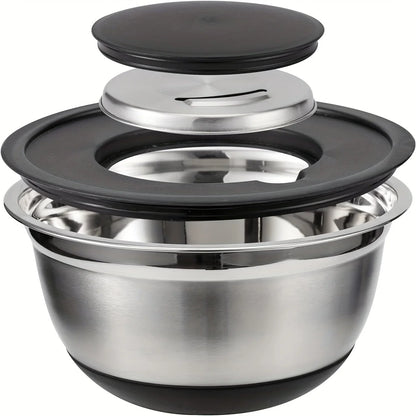 Set of Stainless Steel Mixing Bowls with Airtight Lids & Non-Slip Bases