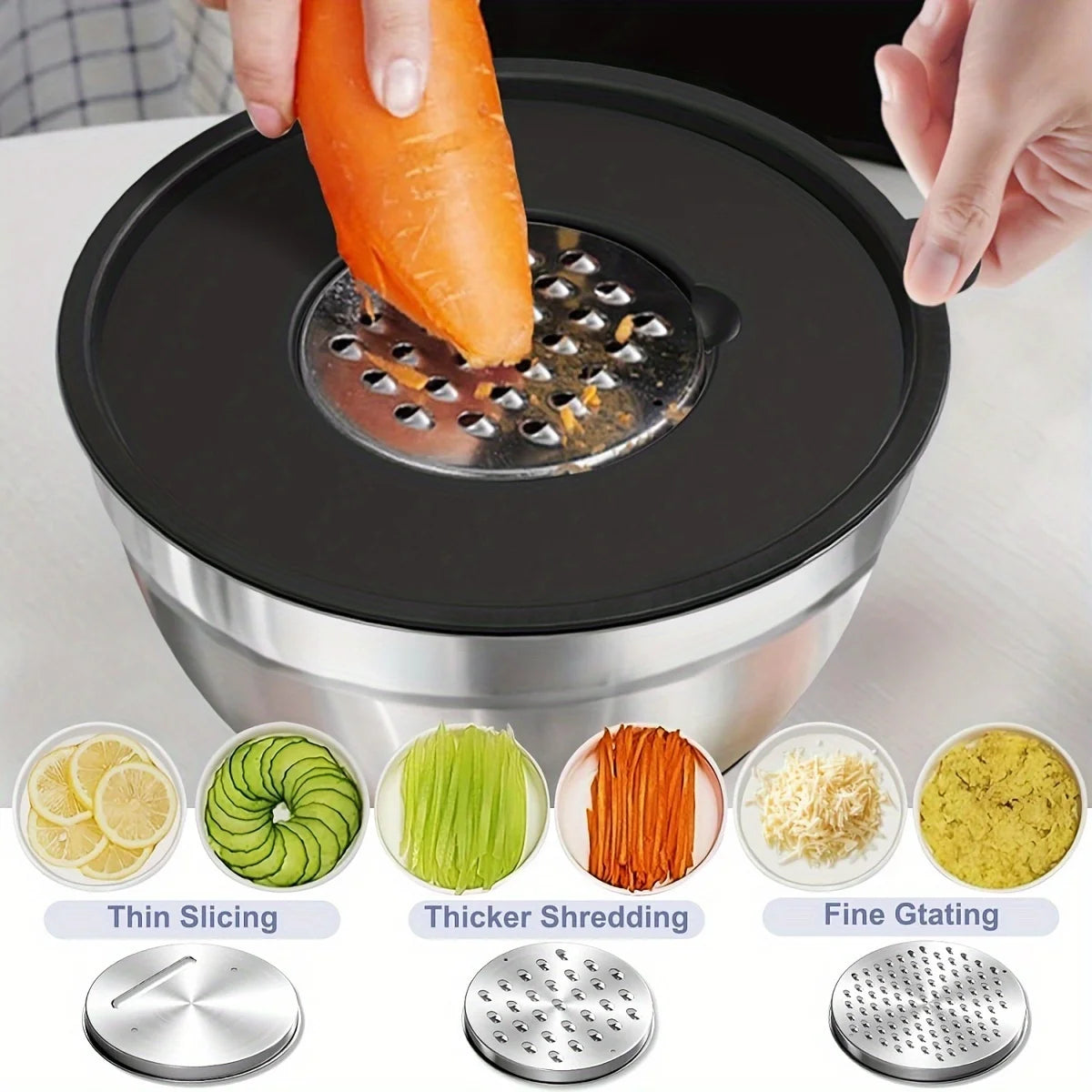 Set of Stainless Steel Mixing Bowls with Airtight Lids & Non-Slip Bases