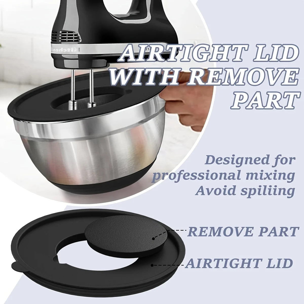 Set of Stainless Steel Mixing Bowls with Airtight Lids & Non-Slip Bases