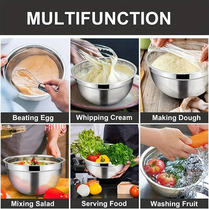Set of Stainless Steel Mixing Bowls with Airtight Lids & Non-Slip Bases