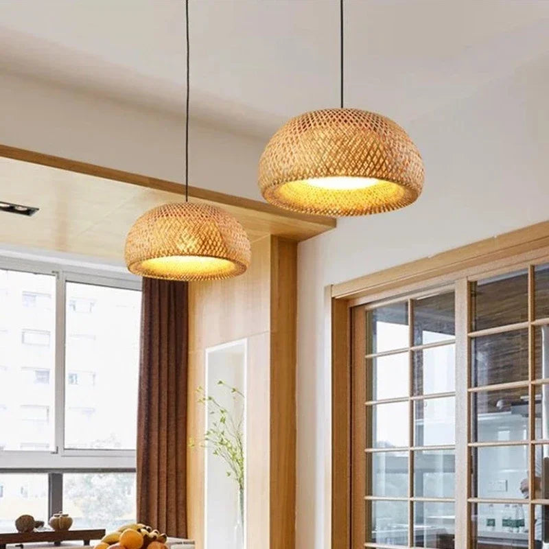 Bamboo Lantern 38/45cm Pendant Lamp Natural Rattan Wicker E27 Chandeliers Hand-Woven Lampshades Lighting Fixture Hanging Light