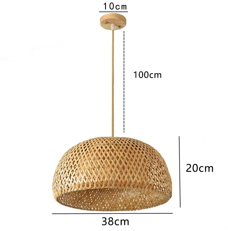 Bamboo Lantern 38/45cm Pendant Lamp Natural Rattan Wicker E27 Chandeliers Hand-Woven Lampshades Lighting Fixture Hanging Light